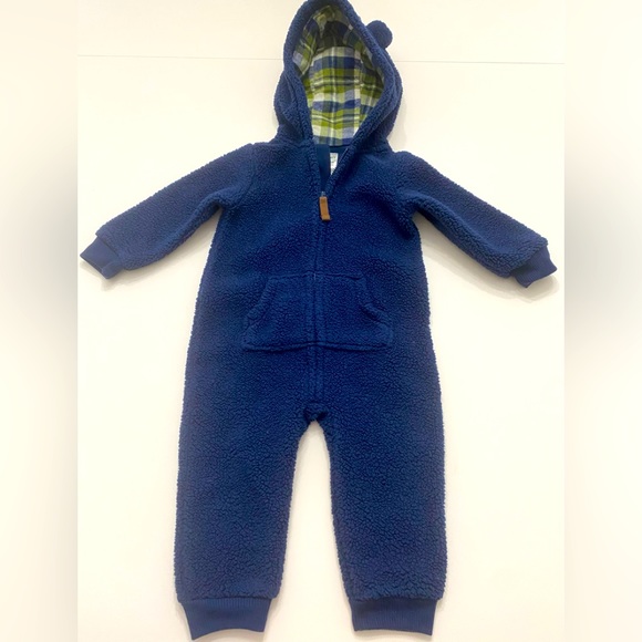 Carter's Other - EUC Infant Navy Hooded Zip Faux Fleece One Piece Carter’s Snowsuit Outfit 12 M
